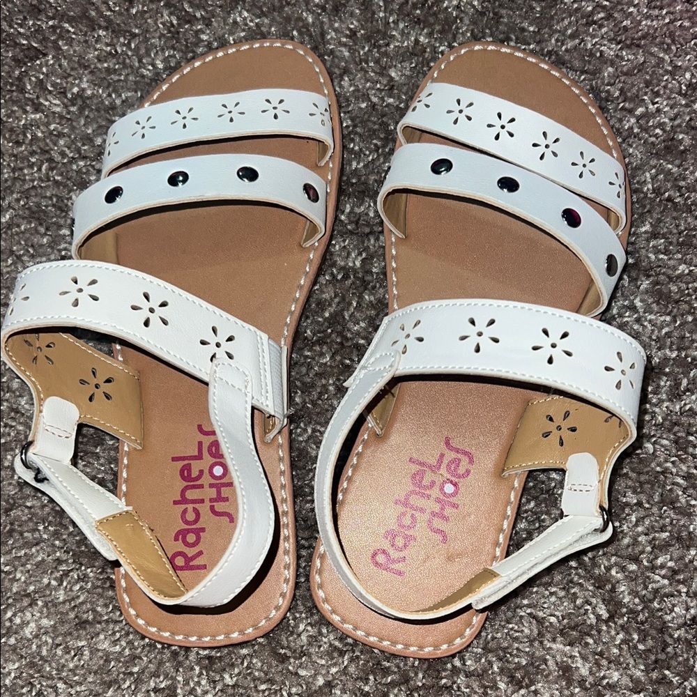 Rachel Shoes White Floral Cutout Girls' Sandals with Tan Footbed